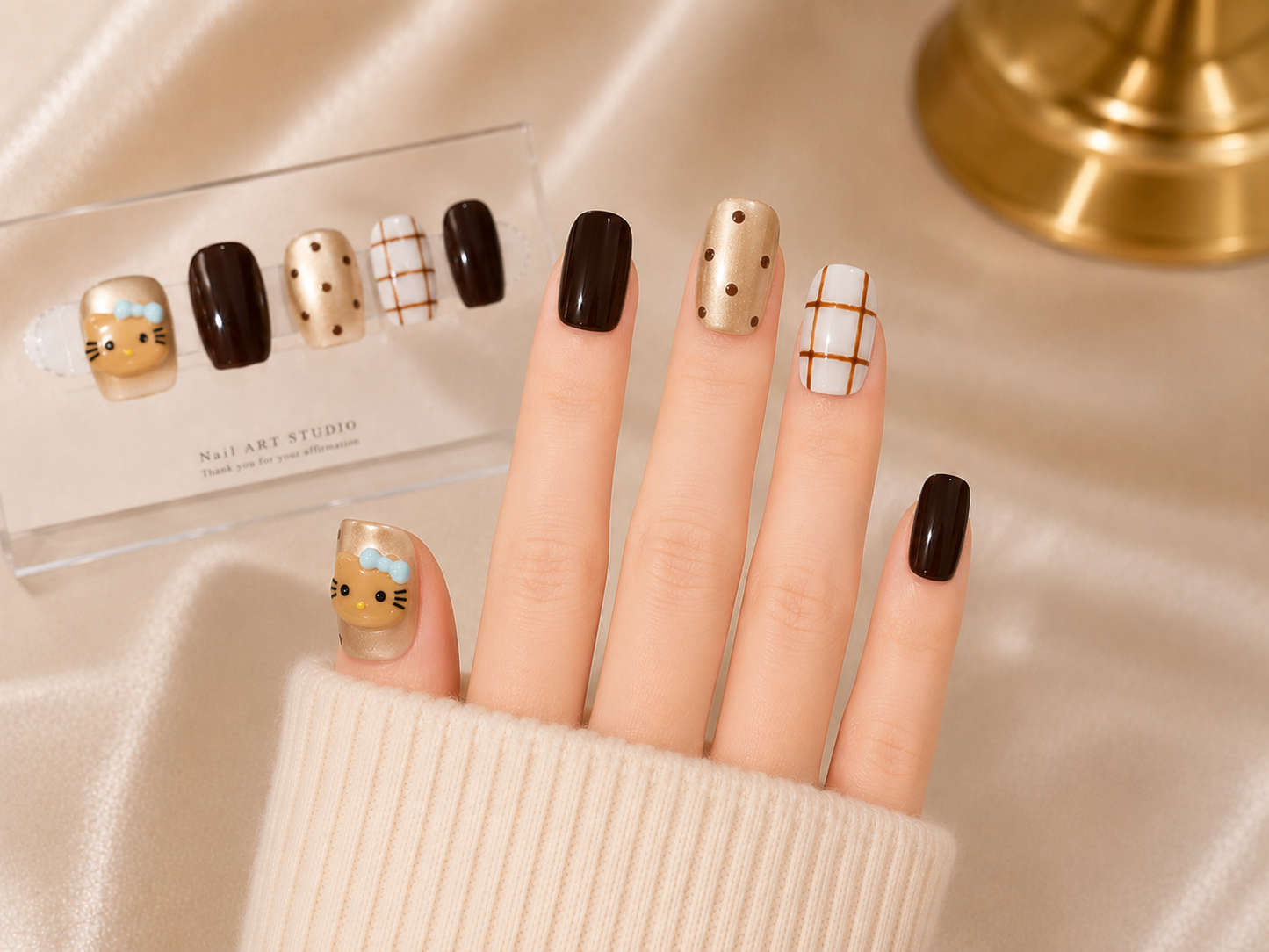 Handmade 3D Mocha Teddy Press-On Nails No.1