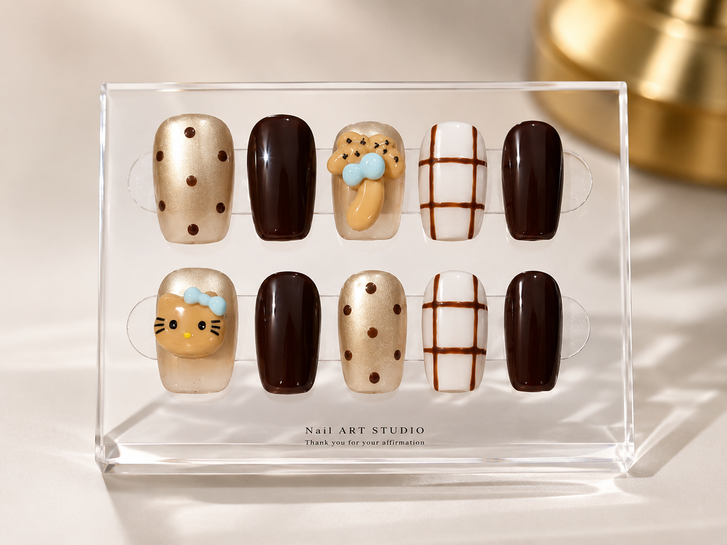 Handmade 3D Mocha Teddy Press-On Nails No.1