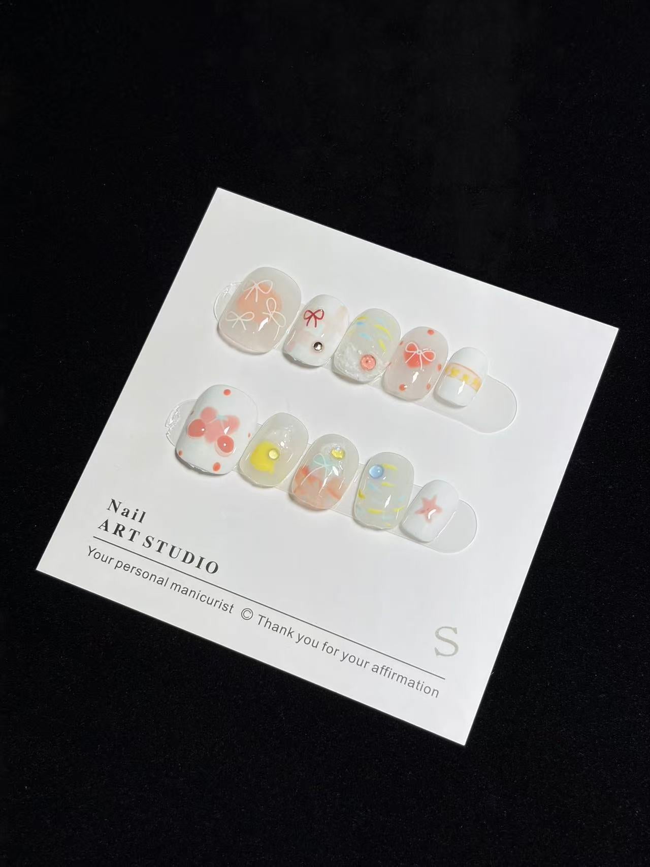 Japanese Soft Jelly Bow Cute | Short Oval Press-Ons No.6