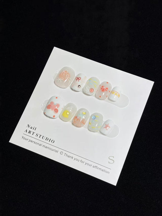 Japanese Soft Jelly Bow Cute | Short Oval Press-Ons No.6
